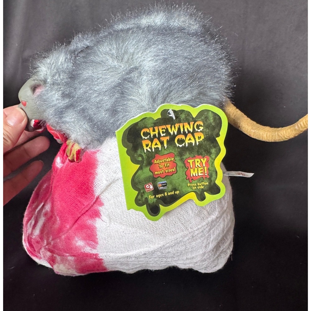 Gemmy Chewing Rat Cap Halloween Animated Costume Hat Faux Fur Bloody Gauze. NEW